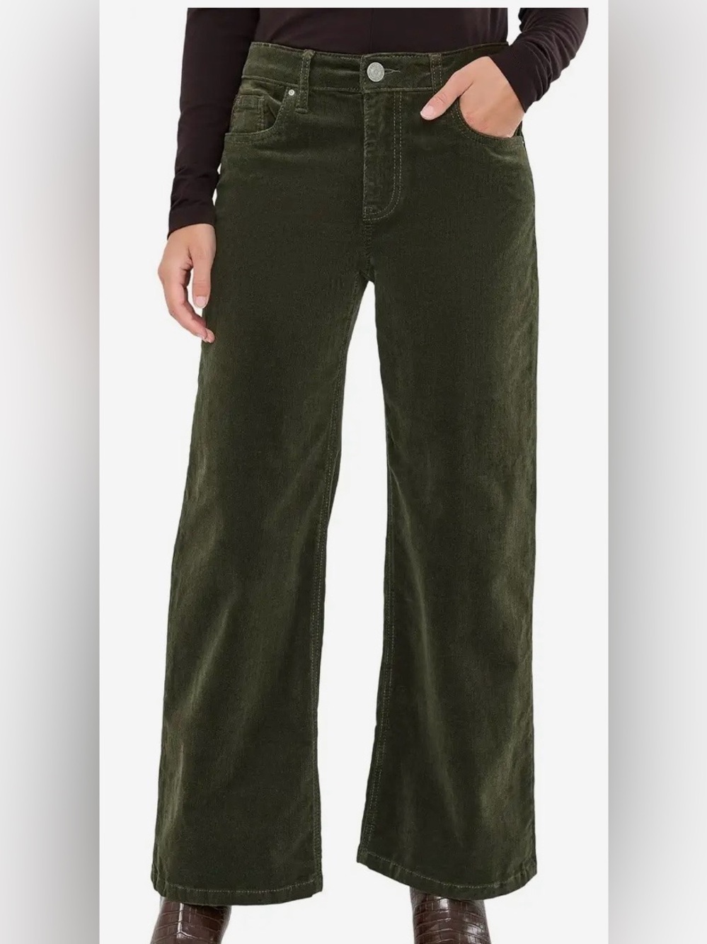 KUT FROM THE KLOTH Casual Career High-Rise Wide-Leg Corduroy Olive Jean SZ 14